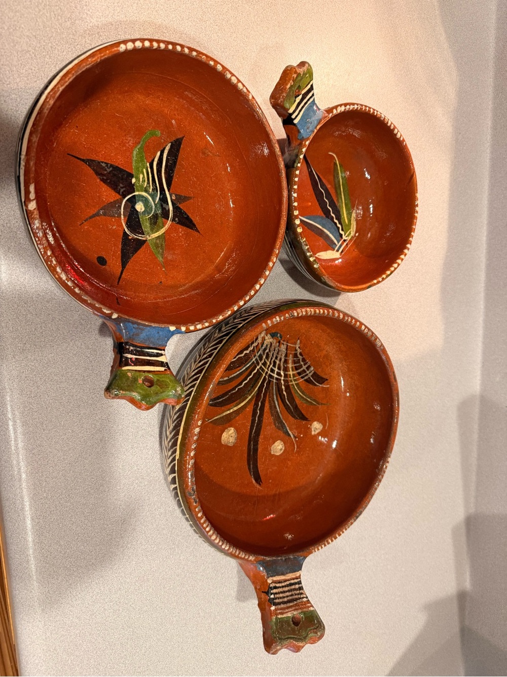 Vintage Mexican Hand-Painted Terracotta nesting Serving Bowls